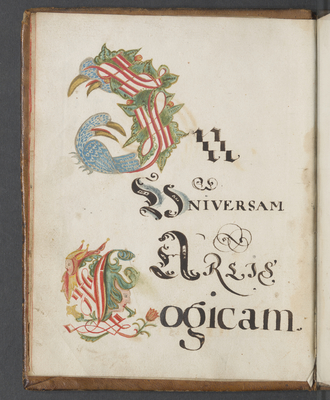 Jan Wouters, ‘Logica’, fol. 2v., 1649-1650, manuscript, inkt en aquarel op papier, 20,6 x 16,1cm (gesloten), collectie M Leuven - CC0, foto KU Leuven